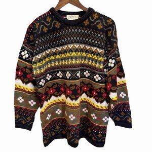 Vintage Adina Women’s Fair Isle Sweater Floral Nordic Cozy Knit Crewneck Classic